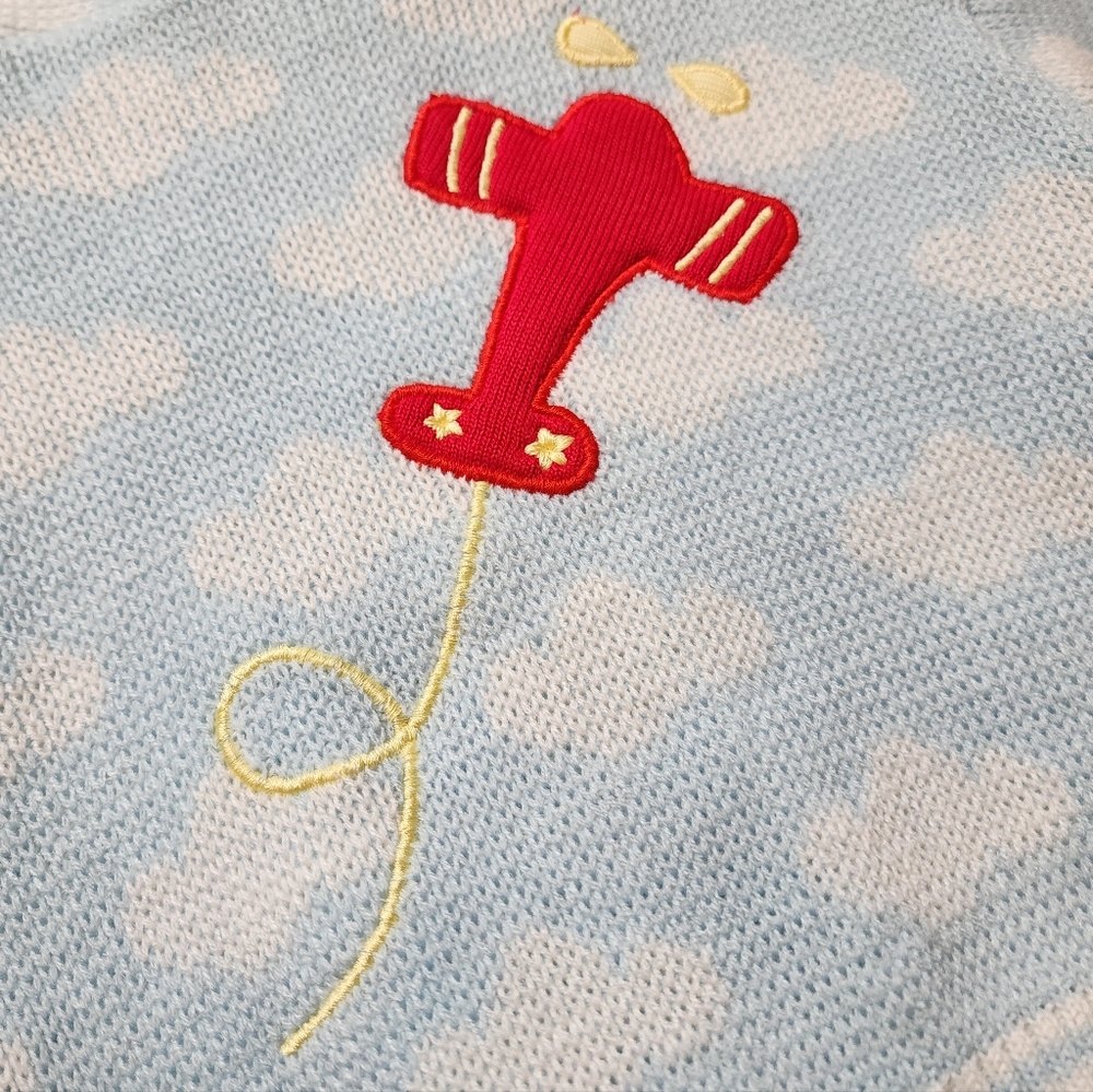 NWT VTG Nannette Red Airplane Embroider Blue Cloud Thick Knit Sweater Jacket 24M - Picture 2 of 11